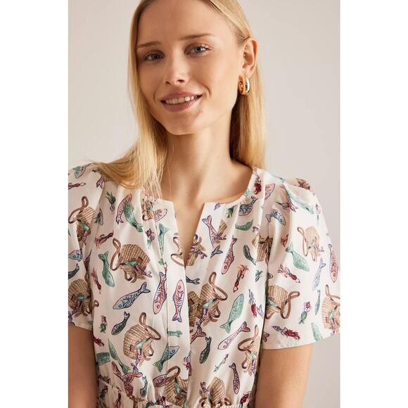 nwt by ANTHROPOLOGIE sz M Somerset Maxi Dress: Fish Motif - Picture 2 of 7